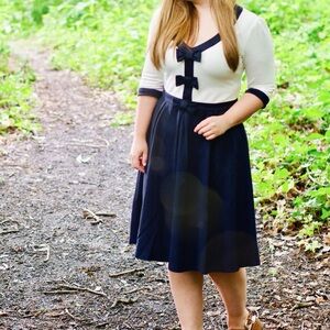 Joanie Navy and White Contrast Bow Dress